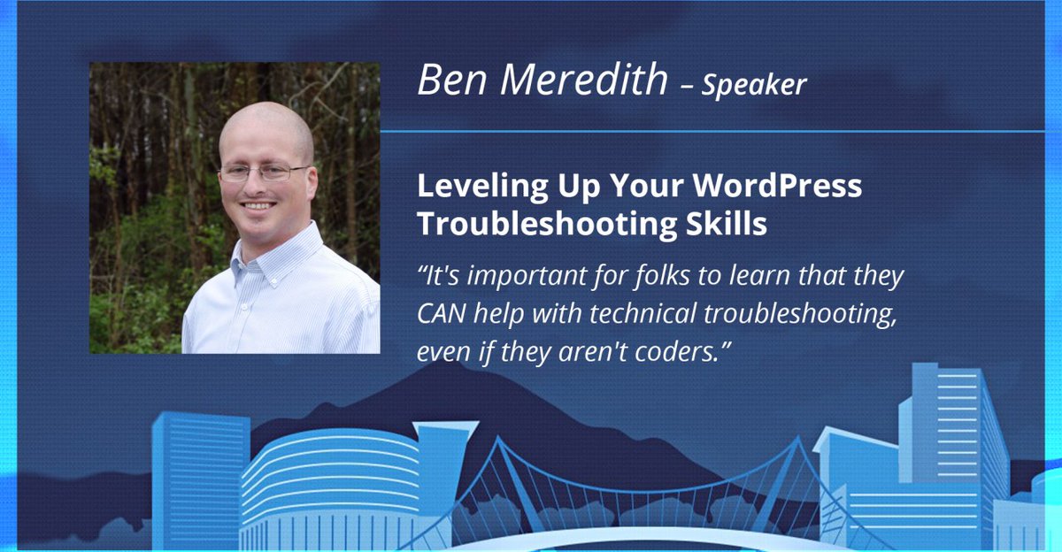 WordCampGVL's tweet photo. Explore how to troubleshoot without coding experience! Ben Meredith will discuss “Leveling Up Your WordPress Troubleshooting Skills.” We can’t wait to hear this one. Get your tickets today! https://t.co/JuN6BHYwTK
#wpgvl #wcgvl #greenvillewp #gvlwp #wordcamp2020 https://t.co/GTeGmJKYB4