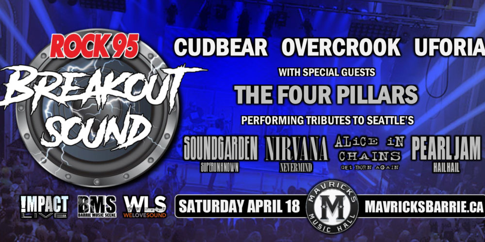 Rock95Barrie's tweet photo. After 7pm Bryan has your chance to #WIN a pair of tickets to Breakout Sound, Featuring Cudbear, @UforiaBand , Overcook and 4 Pillars, April 18th at @MavricksMusic in Barrie! https://t.co/wp9BC5Ophw