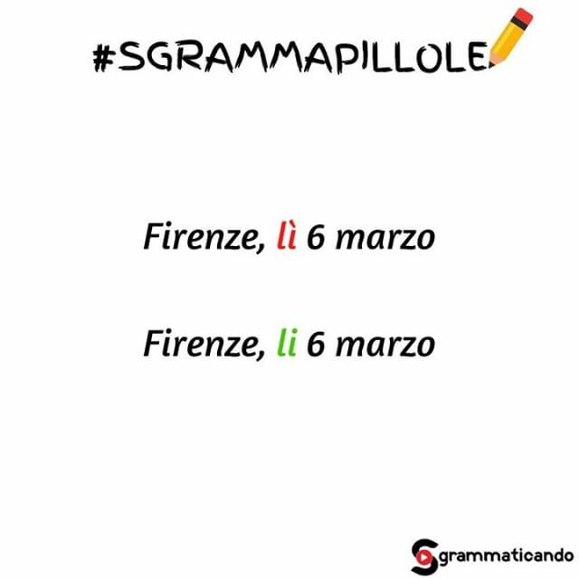 fioresgramma's tweet photo. E tu come lo scrivi (se lo scrivi)? 🤔
👇 Dimmelo nei commenti! 👇
⠀
La formula che vedi nell'immagine è ancora di uso comune in lettere, cartoline, documenti, comunicazioni ufficiali scritte. Città, "li" + giorno + mese.
⠀
Purtroppo è molto comune trovare "lì" con l'accent… https://t.co/vx1bZtaY1T