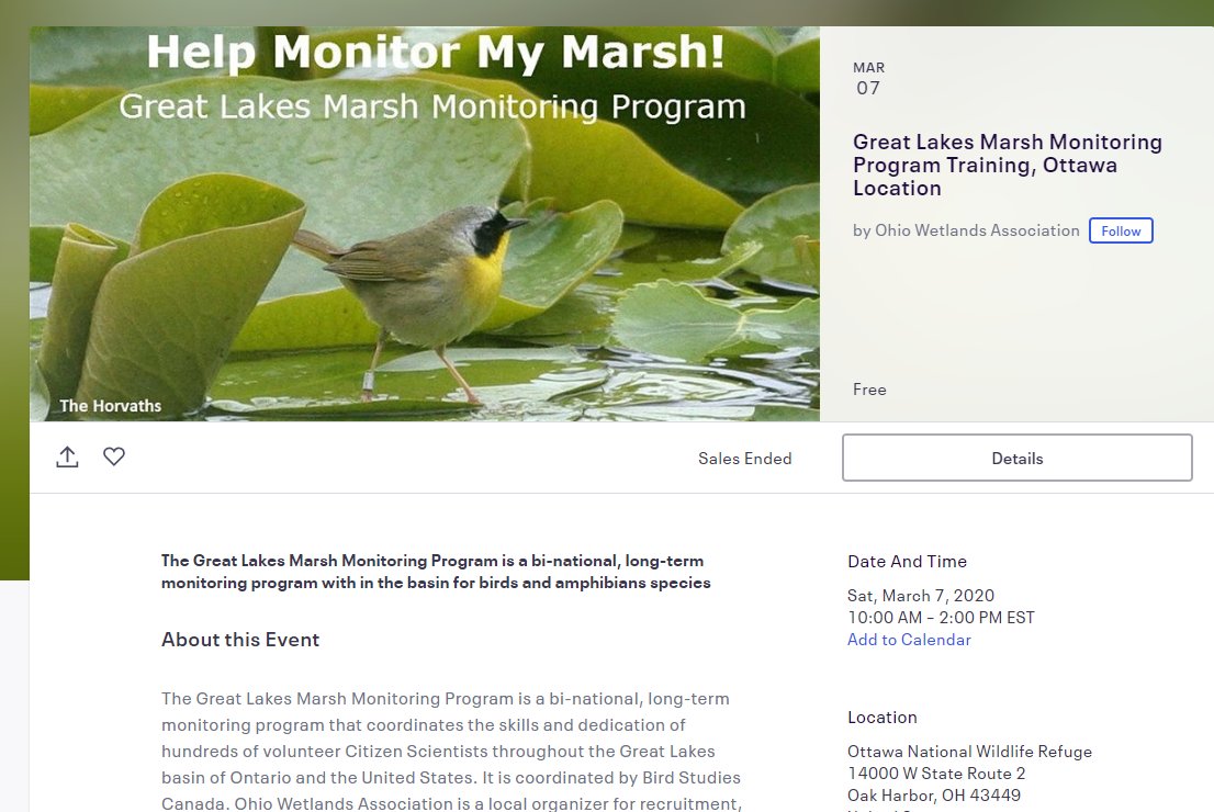 Volunteer4Birds's tweet photo. Good luck @giovannareising with tomorrow's @OH_Wetlands_Asc Great Lakes #MarshMonitoring event at Ottawa National Wildlife Refuge. I hope everyone has a great time! #getoutside #CitizenScience #wetlands https://t.co/KdvarmHMxS