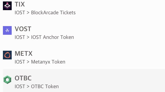 Jetstream now supports $OTBC token!
Trade your IRC20 token in otbtrade!
otbtrade.com/iost-exchange/…

<a href="/IOStoken/">IOST</a> <a href="/otbtrade/">otbTRADE</a> #iost
