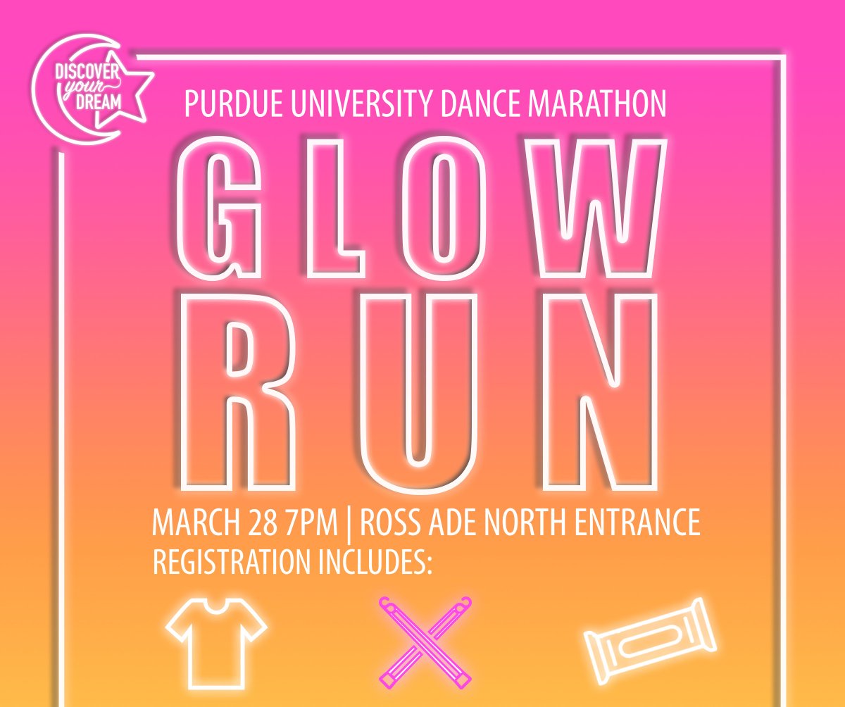 RHAPurdue's tweet photo. Registration is now open for PUDM's Glow Run in support of Riley Hospital on Mar 28th at 7 PM, starting at Ross Ade. Register at https://t.co/26Q8cfwy35  All funds raised are matched by $10! The event will have music, free shirts, snacks, and more! https://t.co/avn5FvK68I