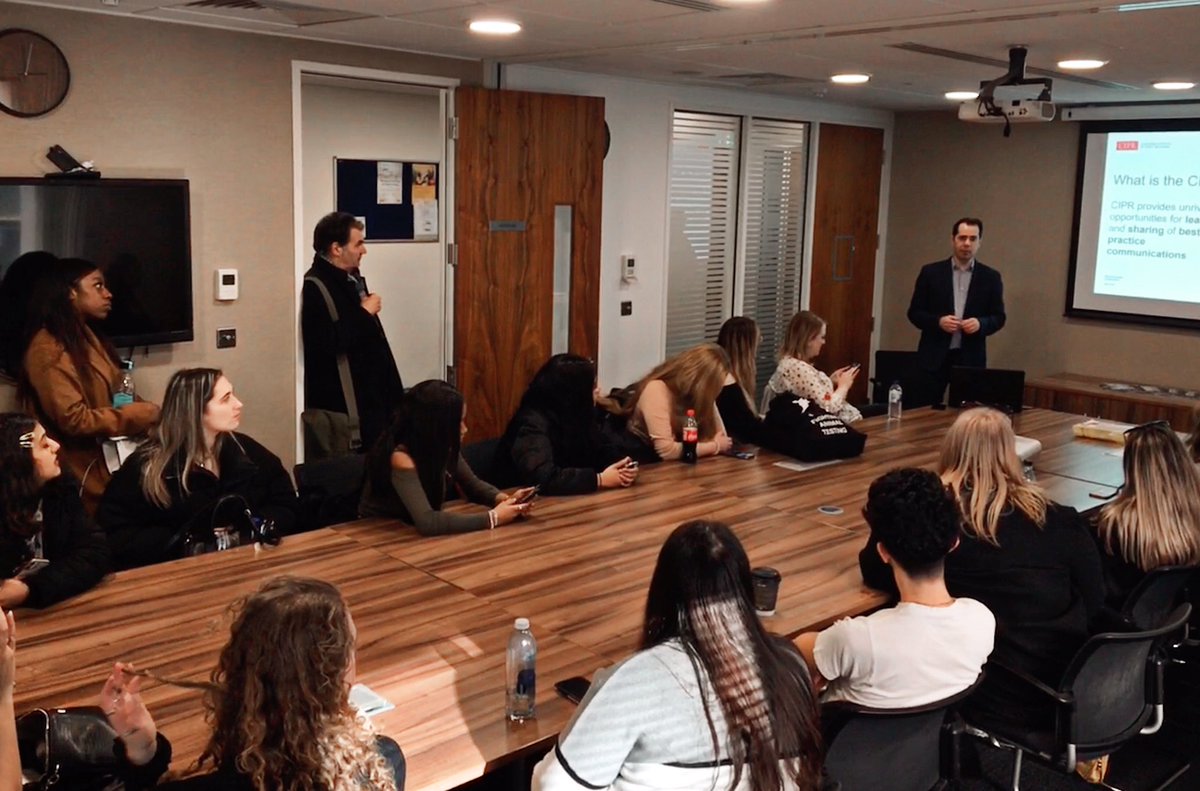 CIPR_Global's tweet photo. We met some of tomorrow’s PR pros today as @bcumedia’s @BCUWeArePR came to London to learn more about the CIPR from our Membership &amp; CPD Manager @grahamkench. Thanks for the visit #BCUWeArePR and @KellyinPR. https://t.co/fHQPX1KcHj
