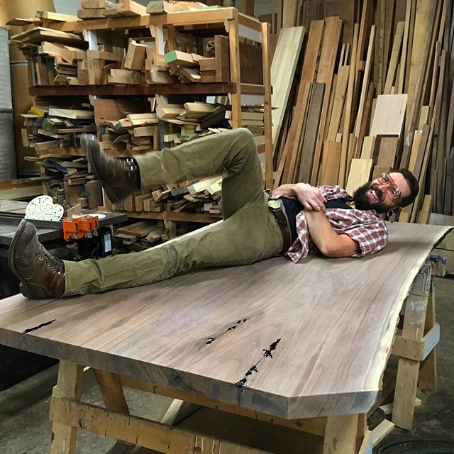 HuntandNoyer's tweet photo. @brandtcreekwoodshop, quit giggling, we know you love sanding 🕺🏻#slablife #salvagedwood #urbanwood #walnut #liveedgetable #woodporn #woodshop #handcrafted #beardedmen #ferndale #craftsman #handmadehunks #woodworking https://t.co/9sRLG9gE1p https://t.co/FzaFNhvWp1