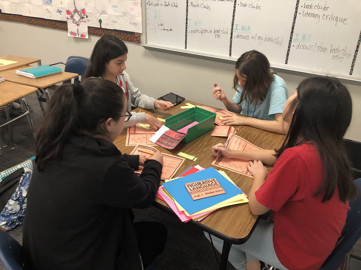 wray_angela's tweet photo. Students @MMJH honing their figurative language skills “escape room” style! #havingfunwhilelearning, #watchmelead https://t.co/DzUutRKf5T