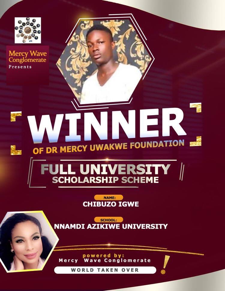 Super Congratulations to Mr. Chibuzo Igwe—One of the winners of this week’s Mercy Wave Conglomerate (MWC) Full University Scholarships!

Regards,

Mercy Seaphrora IV ✨