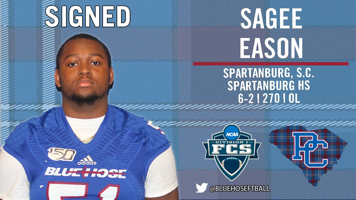 BlueHoseFB's tweet photo. Welcome to PC Sagee Eason, an offensive lineman from Spartanburg High School.

#GoBlueHose https://t.co/bxHvpWmHRh