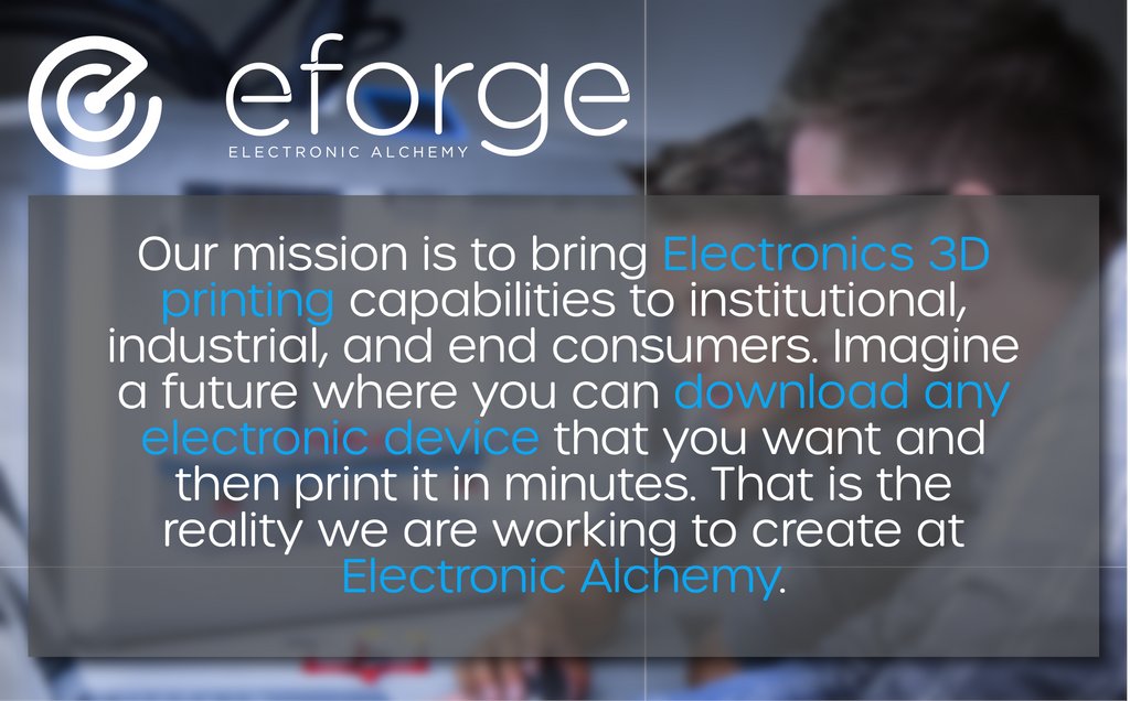 EAlchemy3D's tweet photo. Our Mission is the bring electronics 3D printing to the masses and create a future where you can download your new electronic device online and have it print for you at home in a matter of minutes. #eforge #3Dprinters #electronics https://t.co/6xMzHmCBmX