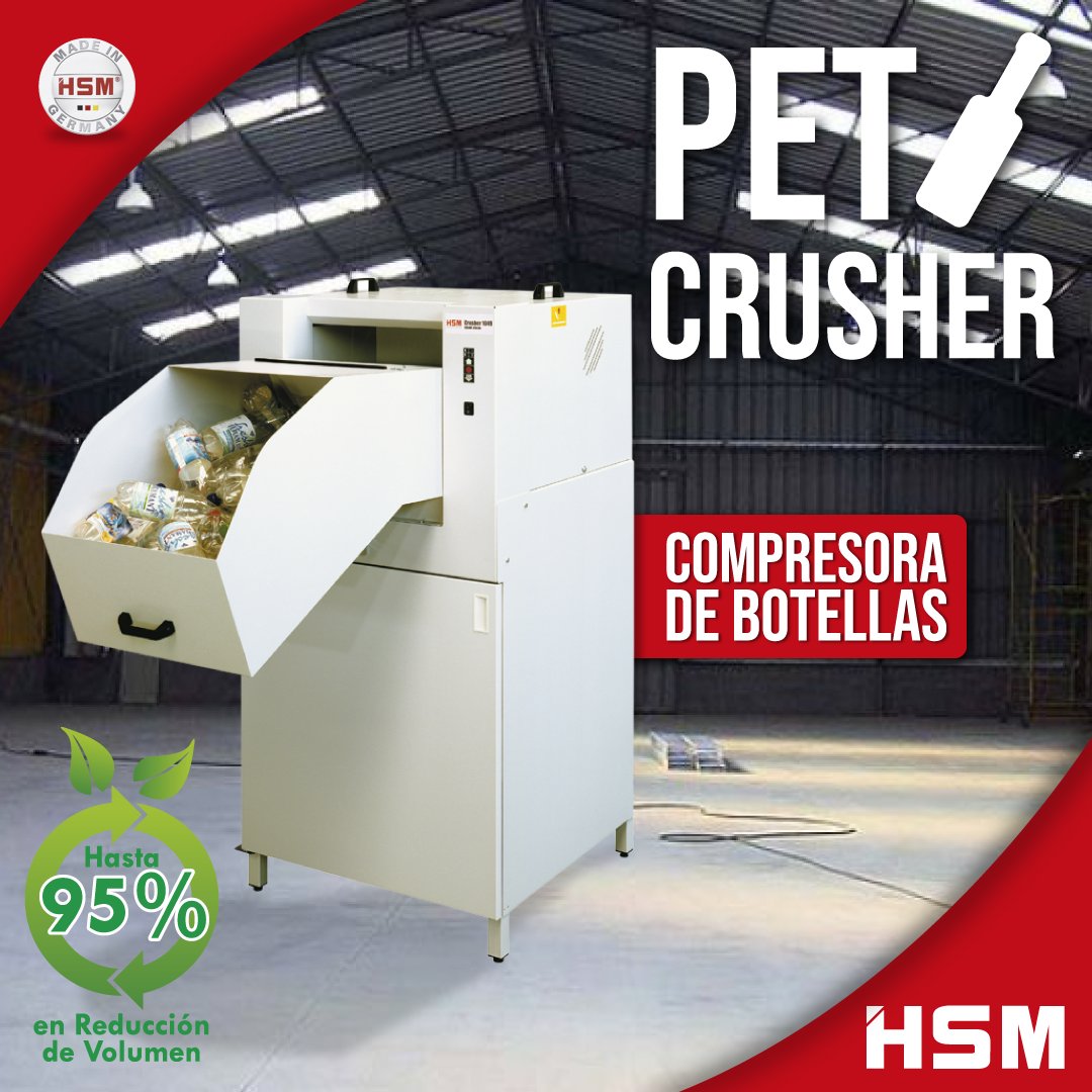 DestructorasHSM's tweet photo. Conócela e incorpórala a tu empresa y/o negocio. Simplemente tecnología alemana al servicio de la reducción de materiales:

NUEVA P.E.T CRUSHER https://t.co/QWiZkEs2MX 
Compactadora botellas PET y latas. 2000-2800 botellas 1l/h https://t.co/cHEhfCAKBJ