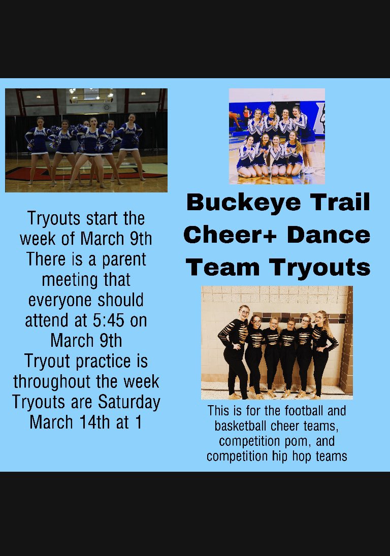 BTHScheer_dance's tweet photo. TRYOUTS are next week for football and basketball cheer team, competition pom and hop hop team!!  There will not be another tryouts later in the year!!! https://t.co/MmT2x0Htsn