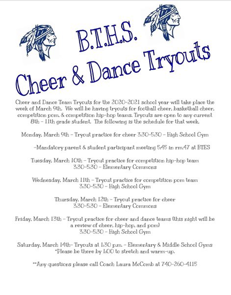 TRYOUTS are next week for football and basketball cheer team, competition pom and hop hop team!!  There will not be another tryouts later in the year!!!