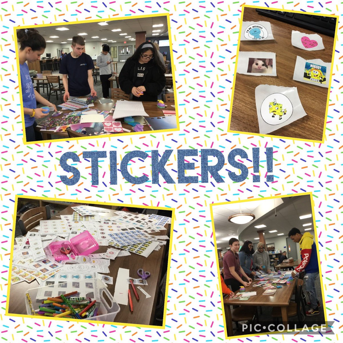 hehslibrary's tweet photo. Making stickers in the MEDIA CENTER w/ Anna from the Schaumburg Public Library! https://t.co/G0HzkaxTPg