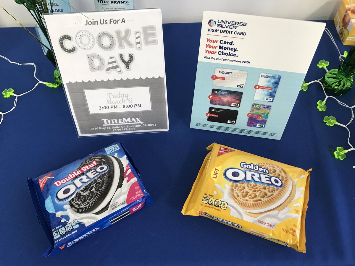 We’re celebrating #oreoday here at Titlemax Snellville 1!! Come by and grab a cookie!!