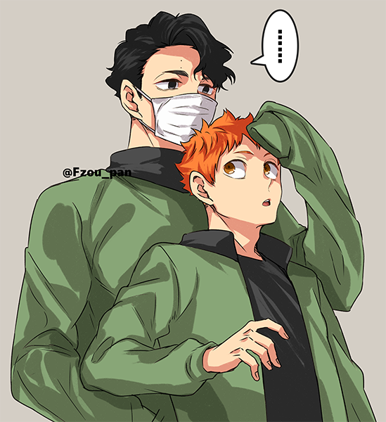 2boys multiple boys male focus black hair mask orange hair mouth mask  illustration images