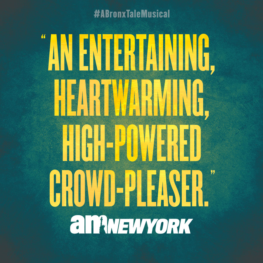 Bursting with high-energy dance numbers and original doo-wop tunes from Academy Award® and Tony® Award winner Alan Menken and Tony® Award-nominee Glenn Slater, A BRONX TALE is “Jersey Boys meets West Side Story” (amNewYork). Get tickets today at BronxTaleMusical.com!