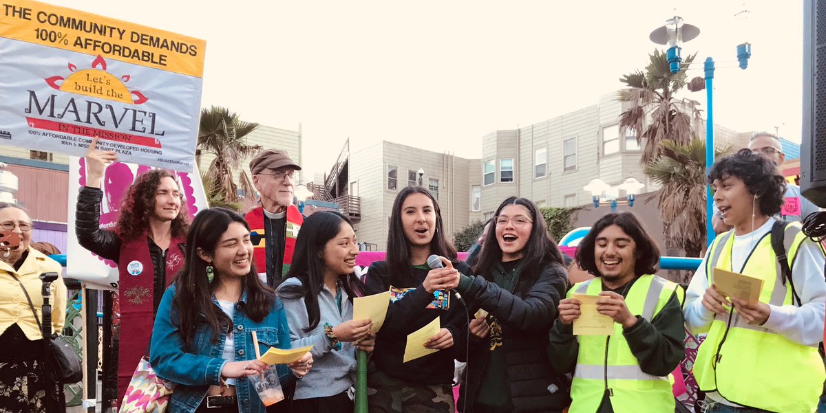 PODERSF's tweet photo. Still reeling from the incredible Rally & Community Celebration at 16th & Mission BART Plaza last night. The community said #NoMonsterInTheMission & won! No Luxury Condos, Yes Affordable Housing #BuildTheMarvel #PeopleOverProfits #FrontlineYouth https://t.co/TEVz7uufnE