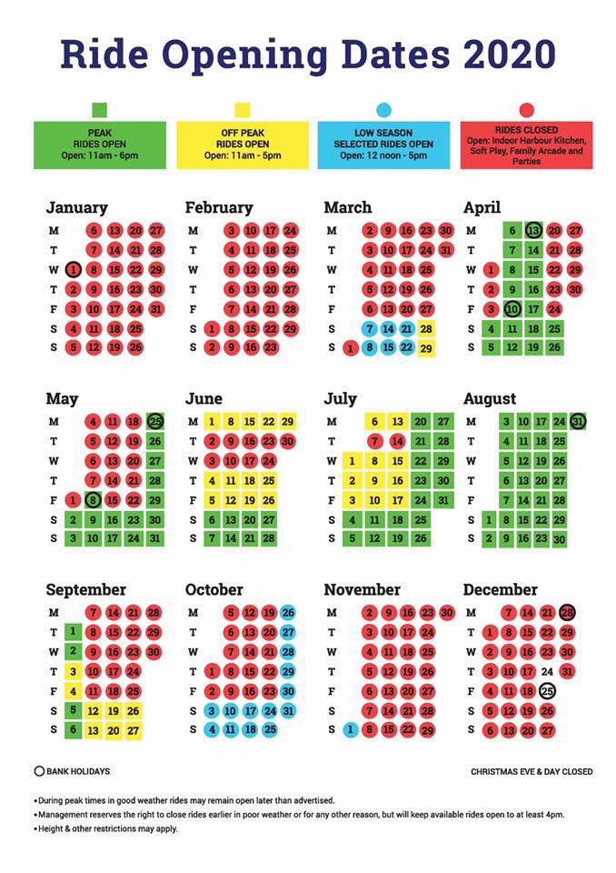 Check out our 2020 ride opening calendar to ensure your visit is maximised.
Please note mid-week ride closures in June and July in 2020.
For more information please visit our website : harbourpark.com/plan-your-visi… 
#harbourpark #fun #amusementpark #sussex #seaside #littlehamptonbeach