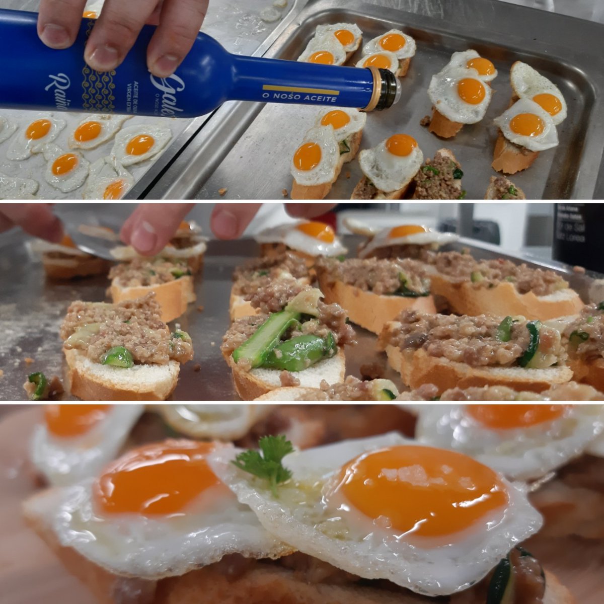 profesorFP's tweet photo. Experimentando cunhas #rillettes de #parrulo de @anadesgalicia 👉 o mellor resumo que podemos facer é o comentario do alumno que as executou culinariamente "Profe!!! Isto cheira moi ben!!"
Pan tostado, rillettes de parrulo salteadas con cabaciño e espárragos, ovo de paspallás https://t.co/h73B4o78af