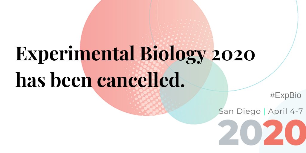 expbio's tweet photo. Following recent reports from @WHO and @CDCgov, EB Management has cancelled Experimental Biology 2020. More information is available here: https://t.co/ATym4i5lV4 We thank you for understanding the extreme difficulty of this decision and for your commitment to EB2020. #ExpBio https://t.co/7eQizOfvNk