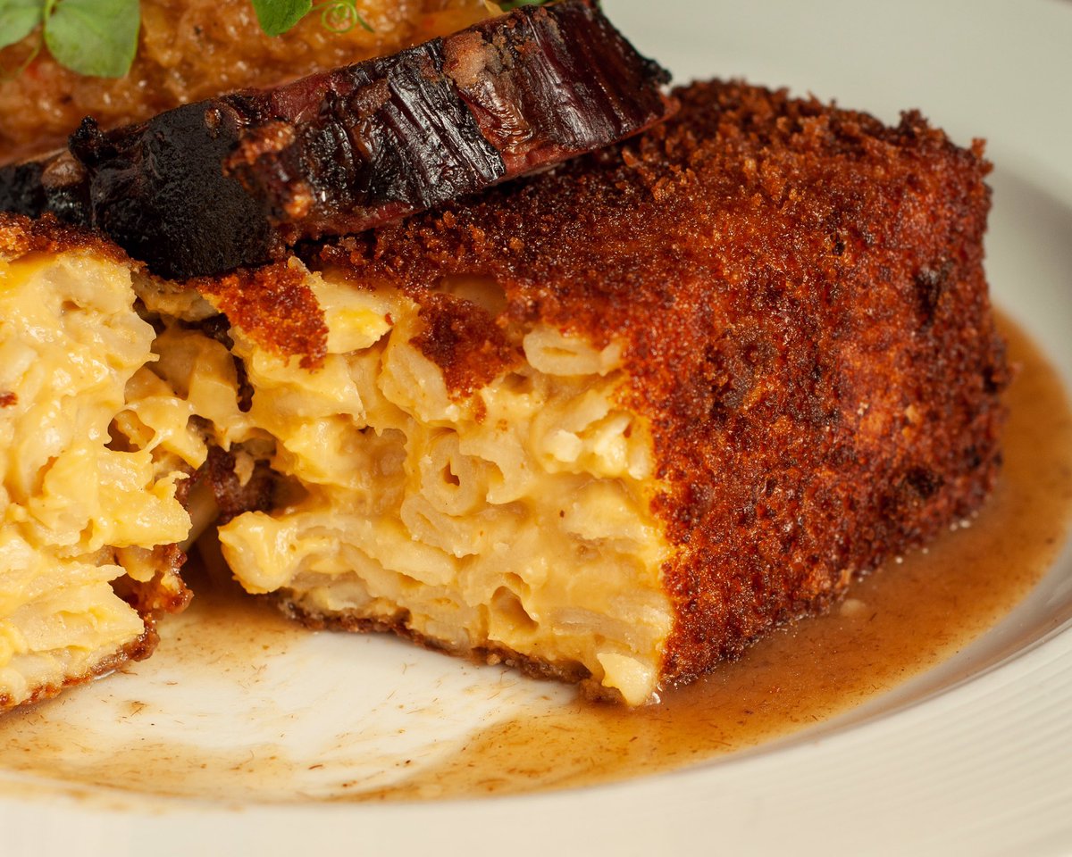 Up close... Our deep fried house mac ‘n’ cheese cheese... you’ll find this under the smoked pork chop. OPEN for dinner at 4:30 pm. #dartmouth #dartmouthcrossing #macncheese