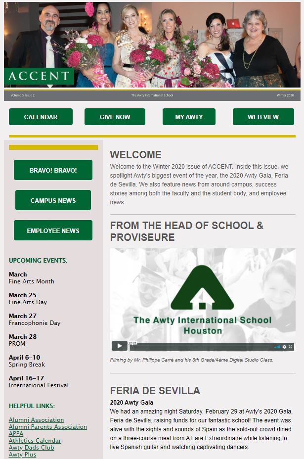 awtyintlschool's tweet photo. The Winter 2020 issue of ACCENT, Awty's quarterly e-magazine, has been published. We hope you will enjoy hearing about all of the great things happening at Awty. To read the latest issue, visit https://t.co/DEU34631ME. #AwtyNews #AwtyRocks #AccentMagazine https://t.co/jqBggcms33