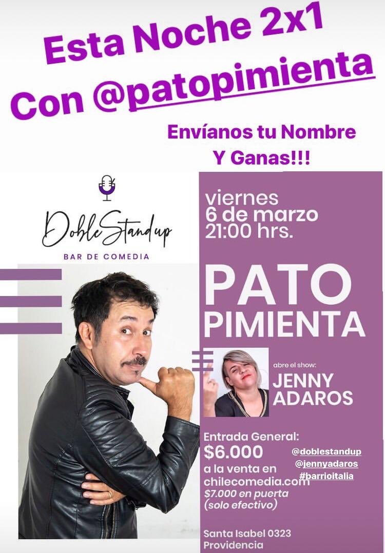 doblestandup's tweet photo. @patopimienta se raja con un 2x1 y off 50% de descuento! Después de la marchita y de un viernes estresante como hoy ven a reírte con nosotros en santa Isabel 0323, providencia https://t.co/9yhfqU0079
