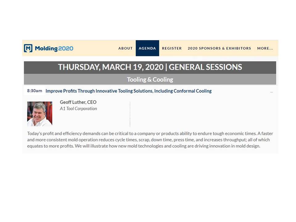 a1toolcorp's tweet photo. A1 Tool Corp's very own Geoff Luther shares his industry knowledge at Molding 2020. Attend his session, March 19th to learn how Innovative Tooling can increase your profits. https://t.co/j1YLPntbGk #injectionmolding #innovativesolutions #manufacturing #plastics #Molding2020 https://t.co/X94fTRHtuZ
