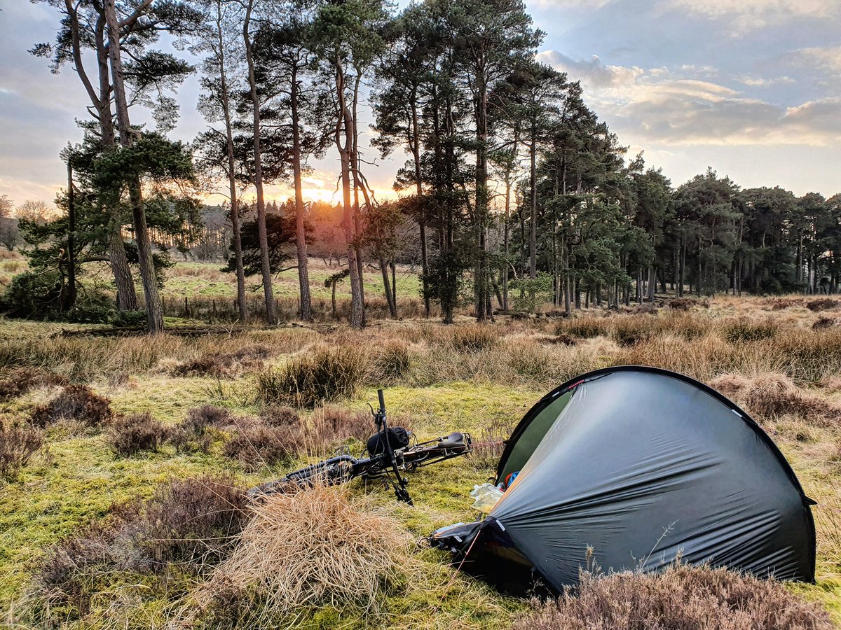 bpackingbongos's tweet photo. Lovely pitch for the night. It was noisy as the sun went down, the pheasants competing with the grouse to see who could shout the loudest. Saw the ghostly glide of a barn owl earlier. The stars are out now, the first hints of a frost creeping across the grass. https://t.co/TbRyRVKqNs