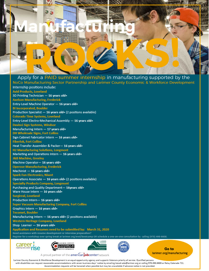 CDCcounselor's tweet photo. Looking to advance your career path AND get paid this summer? Great opportunities for youth internships in healthcare and manufacturing fields around NoCo! Go to https://t.co/B9E89bCdtX or https://t.co/holCkjHJ7d for more. Apps &amp; resumes due March 31st, 2020. #CTE #Industryready https://t.co/3nMjhnx1Ci