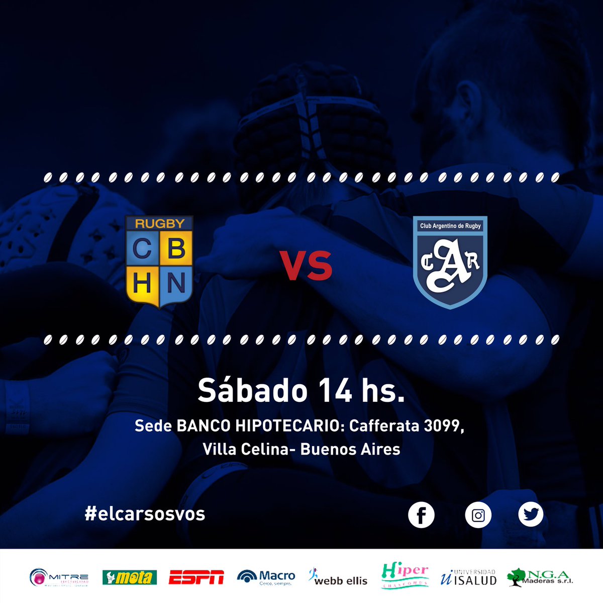 ArgentinoRugby's tweet photo. SUPERIOR
Este sábado el Plantel Superior tendrá el segundo amistoso de la pretemporada 2020 vs Banco Hipotecario.
DIRECCIÓN:
Cafferata 3099, Villa Celina.
📍 https://t.co/tMIzzRlVlt
HORARIOS:
🕒A partir de las 14hs.
#elcarsosvos https://t.co/WvEYY042sN