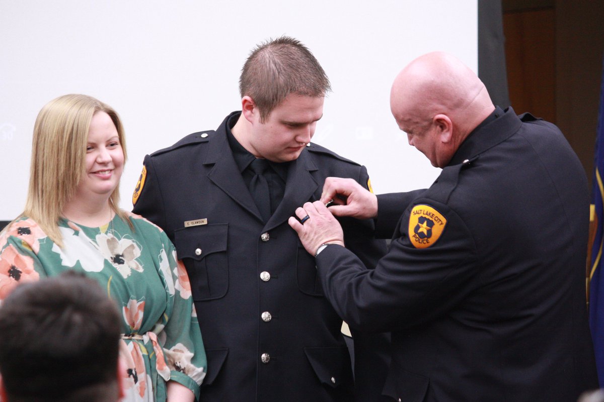 slcpd's tweet photo. Today we welcomed 11 new officers into the ranks of the Salt Lake City Police Department. We are proud to call them officers. They will be protecting and serving the community for years to come. #Recruitment #SLC #class149 @slcmayor @ChiefMikeBrownslc https://t.co/UjD5SH8JxH
