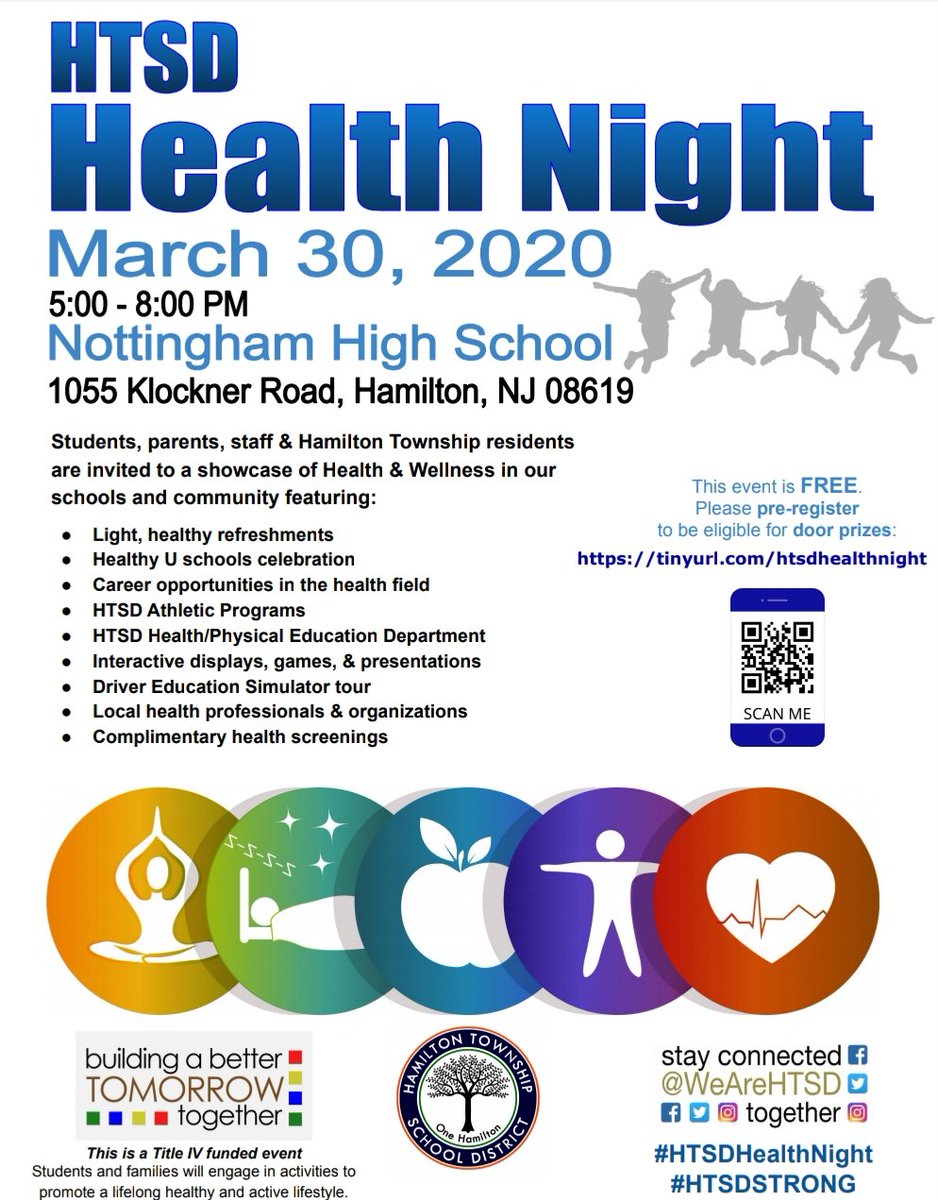 Save the date, Retweet, and come join <a href="/WeAreHTSD/">WeAreHTSD</a> at Nottingham High School for our first #HTSDHealthNight! 
#HTSDSTRONG <a href="/HTSDCurriculum/">Hamilton Twp. C&I</a> <a href="/ScottRRocco/">Scott Rocco, Ed.D.</a> <a href="/HTSDSecondary/">Jim Altobello</a> <a href="/HTSD_HEP/">HTSD_HEP</a> <a href="/HTSD_Steinert/">Steinert Hamilton High School East</a> <a href="/HTSD_West/">Hamilton High West -The Hornet Buzz 🐝</a> <a href="/HTSD_Nottingham/">Nottingham High School</a> <a href="/HTSD_Steinert/">Steinert Hamilton High School East</a> <a href="/HTSD_Grice/">Grice Middle School</a> <a href="/HTSD_Crockett/">Crockett Middle School</a> <a href="/HTSD_Reynolds/">Reynolds Middle School</a>