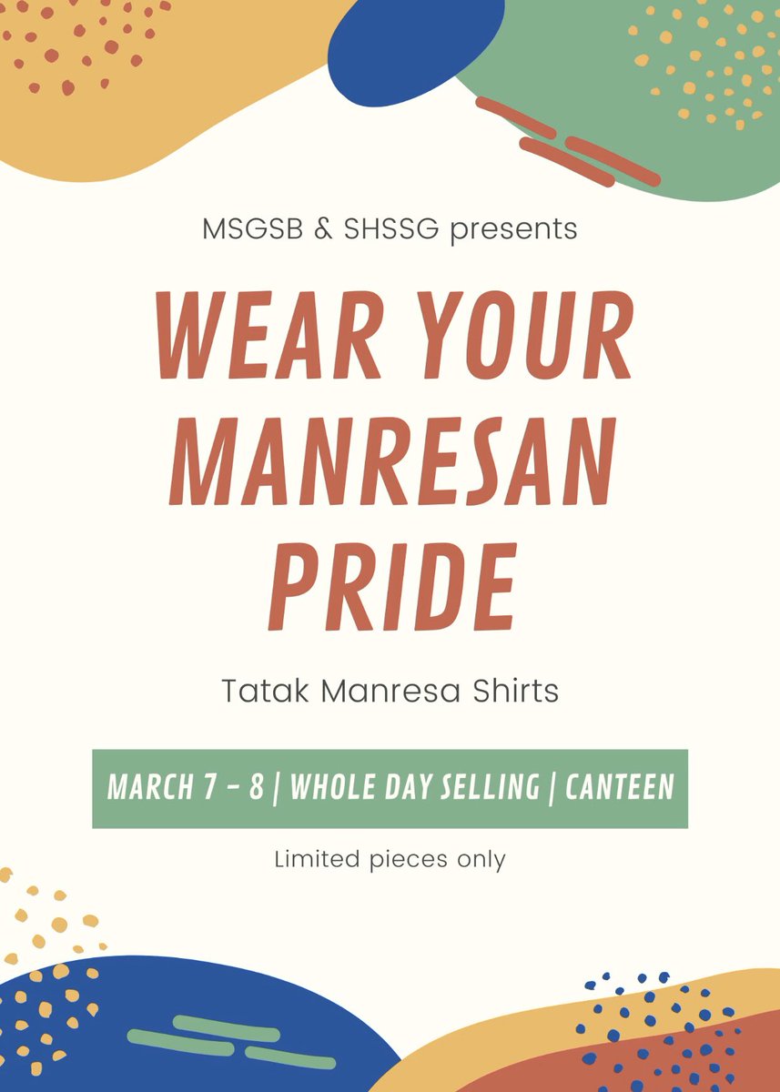 shstudentgov's tweet photo. 🗣WEAR YOUR MANRESAN PRIDE 

Get your Tatak Manresa Shirts now! Limited pieces only.

📌 P 200 EACH
📌 AVAILABLE IN BLUE &amp; WHITE
📌 LOCATED IN THE FIELD https://t.co/MR83hGlWpy