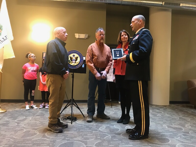 RepCheri's tweet photo. THREAD 🧵: It was a special morning in Rock Island. Nearly 50 people from the community attended a medal presentation to honor Richard Holmquist, a late veteran who served in WWII and the Korean War. He was captured after just a few months in North Korea. https://t.co/anGFNTSZzr