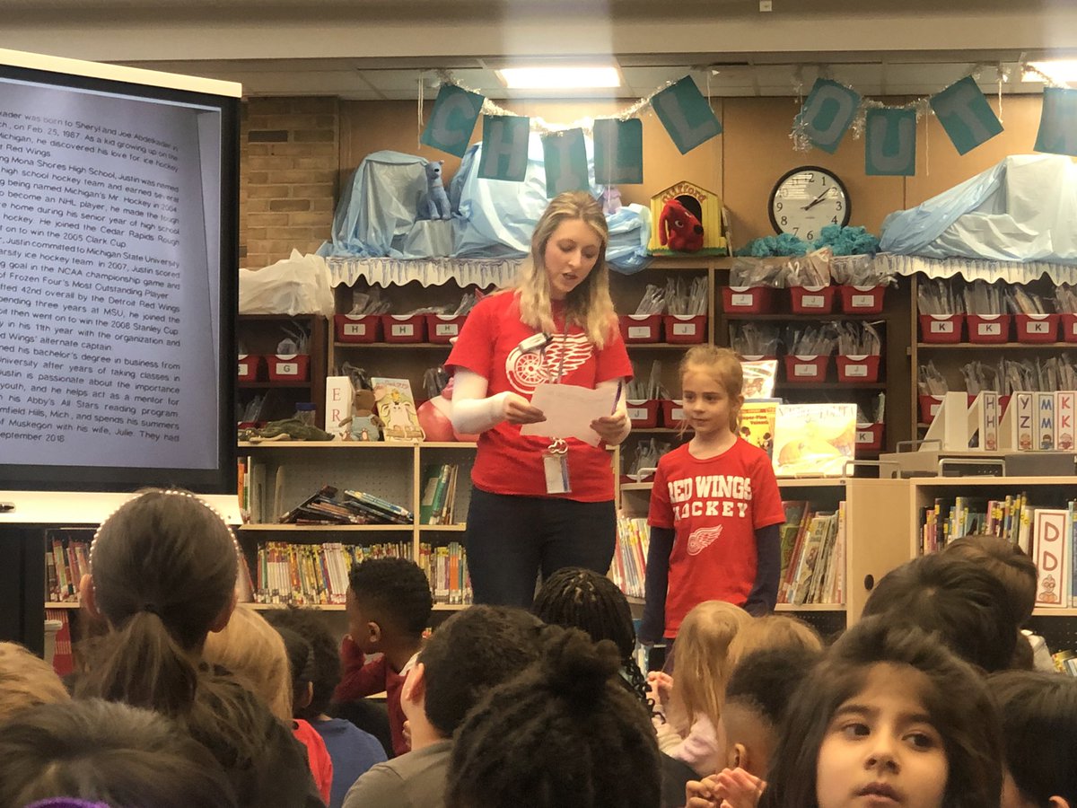Long_WBStronger's tweet photo. Thanks to Justin Abdelkader for sharing a great story of inspiration and thanks to @MissGasko for engineering a great experience for our first grade readers! #DOhertyFAMILY https://t.co/r9Io6Cn3Wb