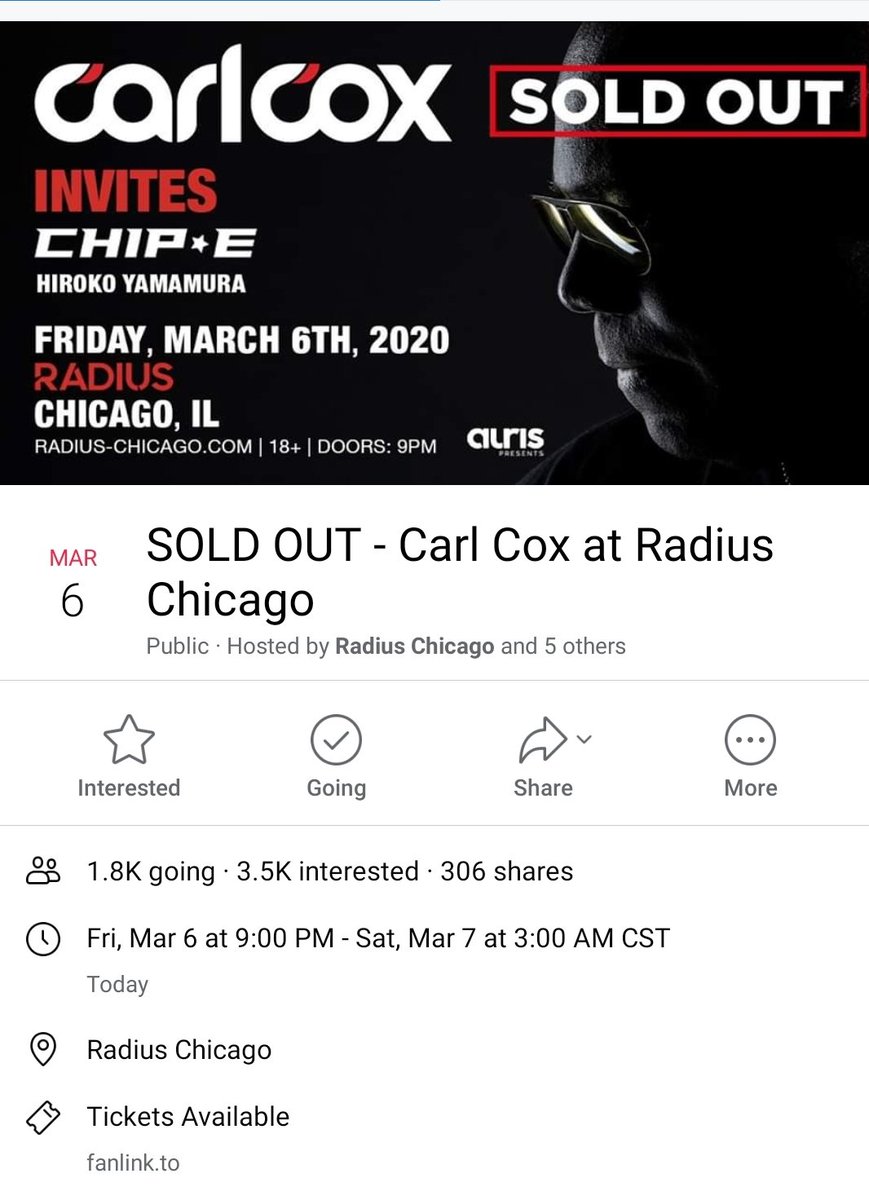 So happy to share the great news......  Tonite's event w/<a href="/Carl_Cox/">Carl Cox</a> &amp; <a href="/IamChip_E/">Chip E</a> at <a href="/RadiusChicago/">RADIUS</a> is sold out! #soldout #chicago #chipe #carlcox #radius #housemusic #dancemusic #yousonastyrecs