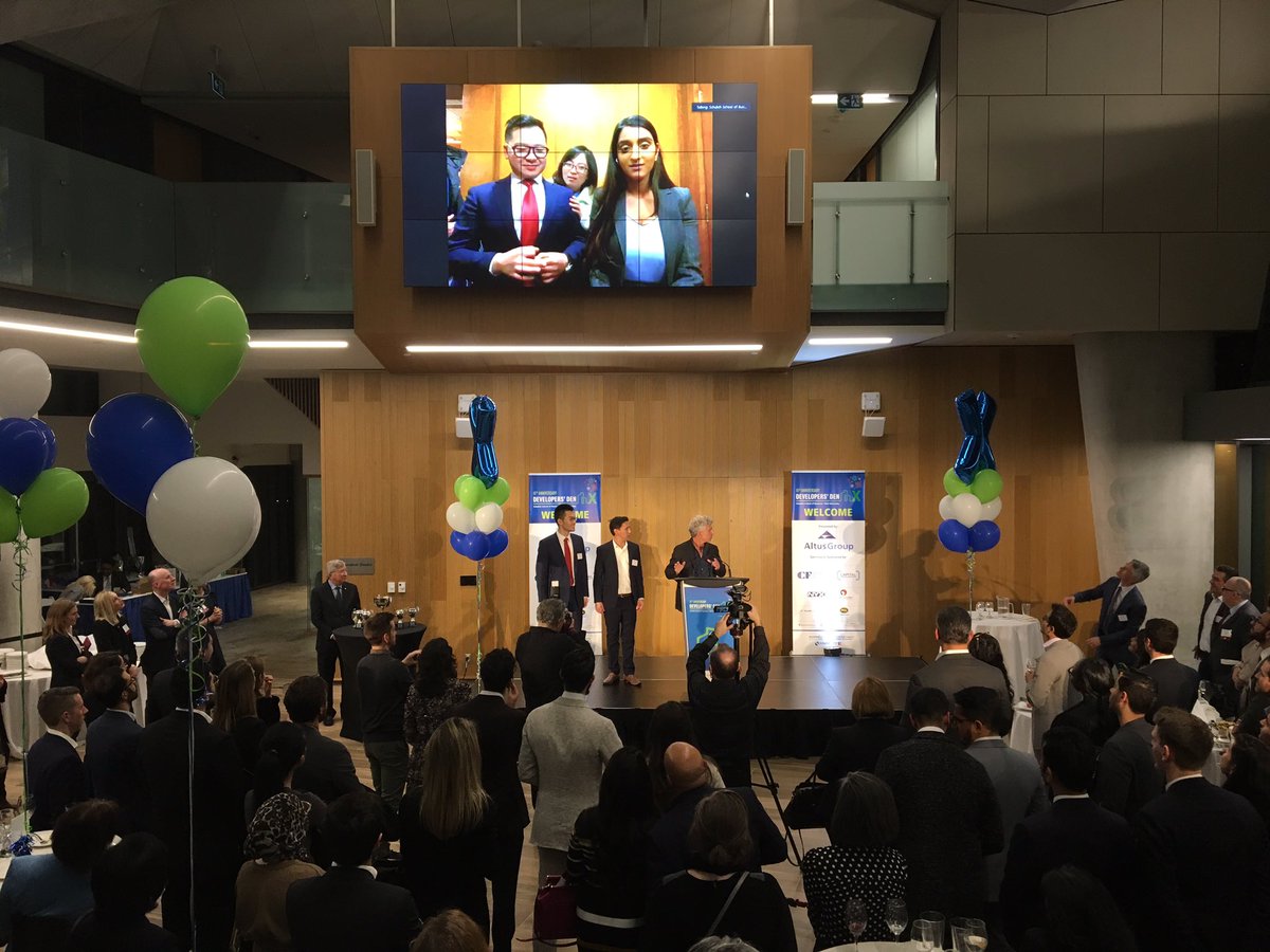 SchulichSchool's tweet photo. Congratulations to Team 20 from @SchulichSchool on their second place finish and Group 55 from @Cornell on their third place finish at the 10th annual #DevelopersDen, Canada’s longest-running and most prestigious #realestate case competition. https://t.co/BjYzDDpYIP