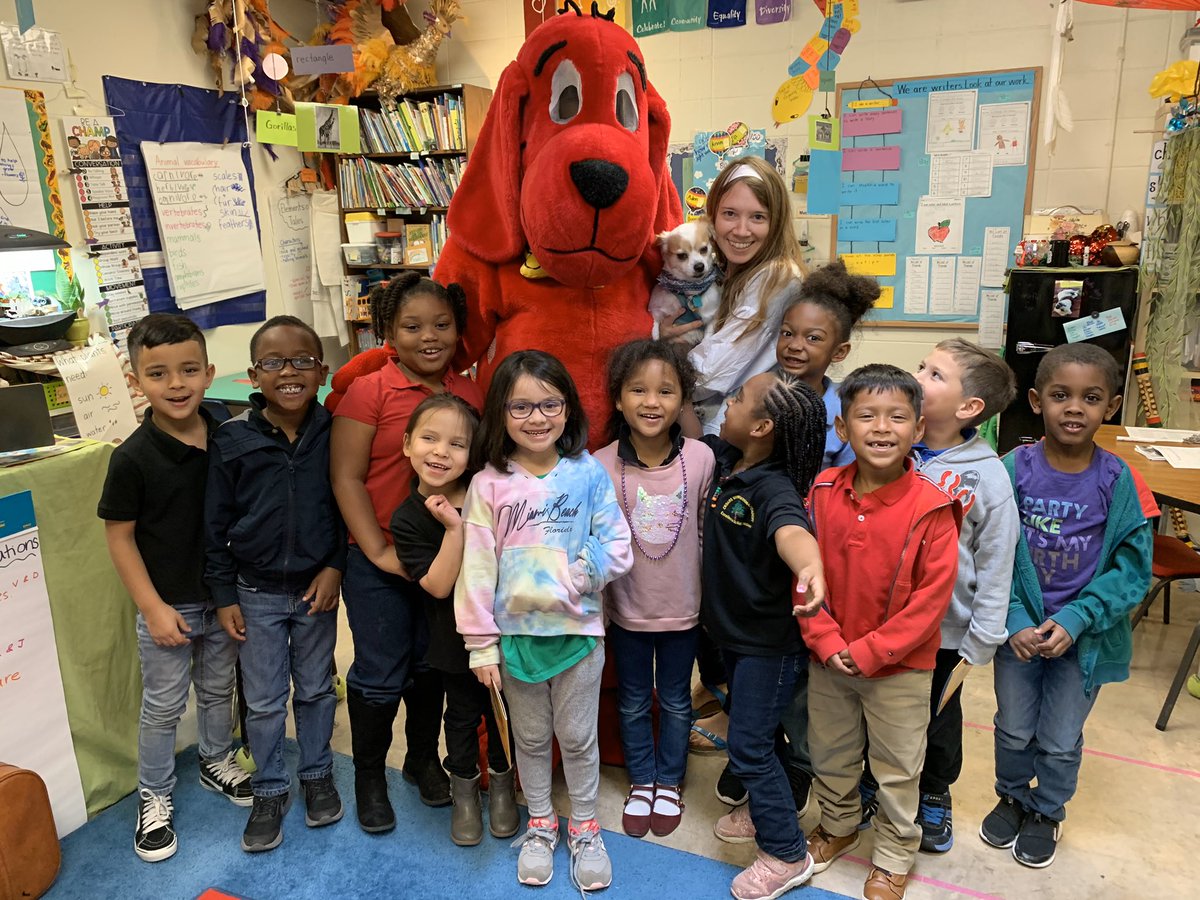 CedarsSchools's tweet photo. @CedarsSchools students were so excited to see Clifford today! I overheard a student tell their parent that they have to attend the PBL Showcase &amp; Book Fair next Thursday because Clifford is signing books! ❤️🐾@lily5437 @allyreichenau @Kvargasteach @VediaMiles https://t.co/rDawe4yW1L
