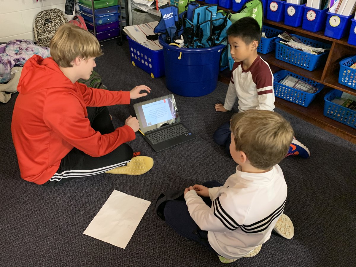 MalcomBridgeMS's tweet photo. During the Early Childhood Education unit, MBMS 8th Grade FACS students visited MBES kindergarten and first grade classrooms. MBMS students worked with kindergarteners on a literacy project and created a Dr. Seuss themed Jeopardy math review for first grade. #MalcomBridge https://t.co/URO9o3ilgk