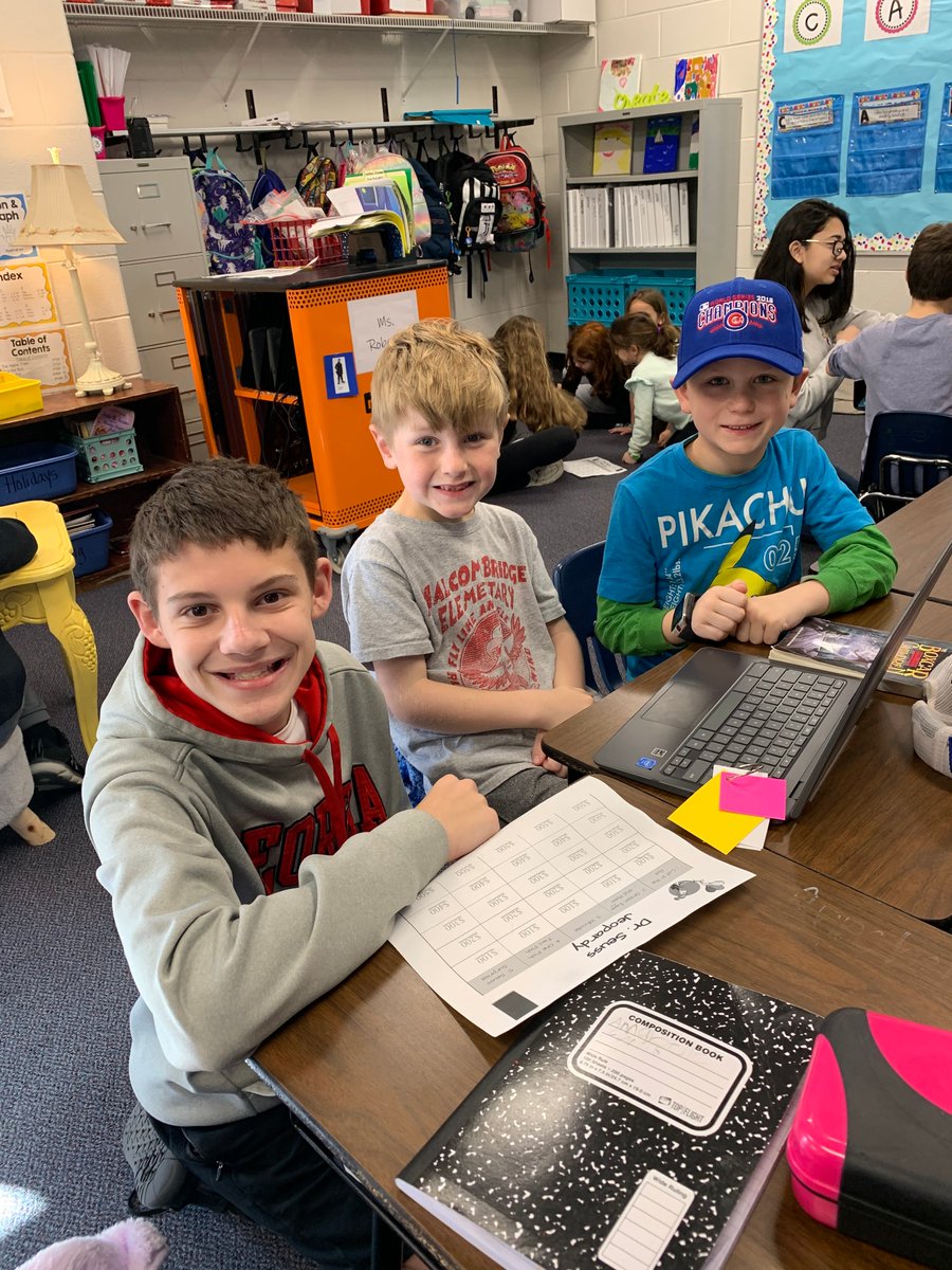 MalcomBridgeMS's tweet photo. During the Early Childhood Education unit, MBMS 8th Grade FACS students visited MBES kindergarten and first grade classrooms. MBMS students worked with kindergarteners on a literacy project and created a Dr. Seuss themed Jeopardy math review for first grade. #MalcomBridge https://t.co/URO9o3ilgk