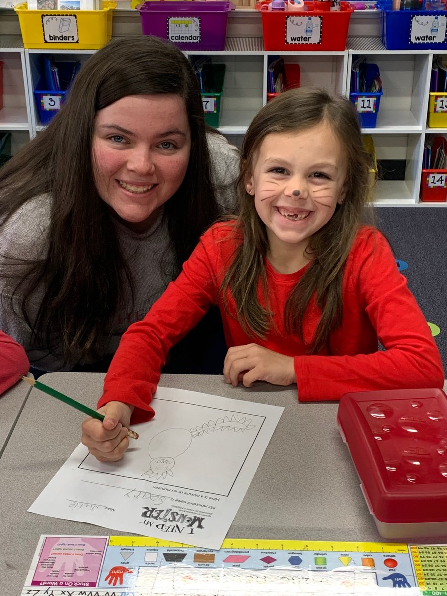 MalcomBridgeMS's tweet photo. During the Early Childhood Education unit, MBMS 8th Grade FACS students visited MBES kindergarten and first grade classrooms. MBMS students worked with kindergarteners on a literacy project and created a Dr. Seuss themed Jeopardy math review for first grade. #MalcomBridge https://t.co/URO9o3ilgk