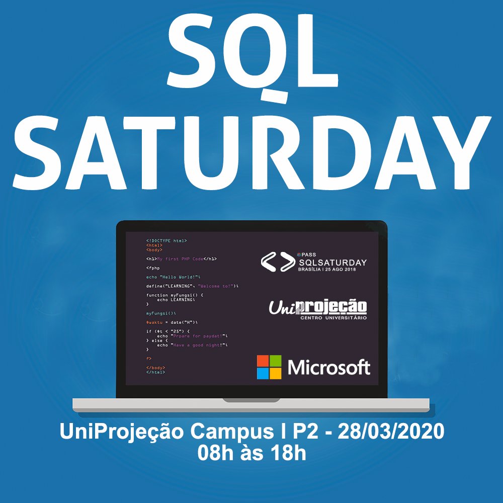 Vem aí mais uma edição de um dos maiores eventos de tecnologia do mundo! O SQL Saturday - Brasília - DF desembarca em nosso campus 1 no dia 28 de março!

Não perca tempo e faça já sua inscrição > sqlsaturday.com/977/eventhome.…

Vagas limitadas! Esperamos por você!