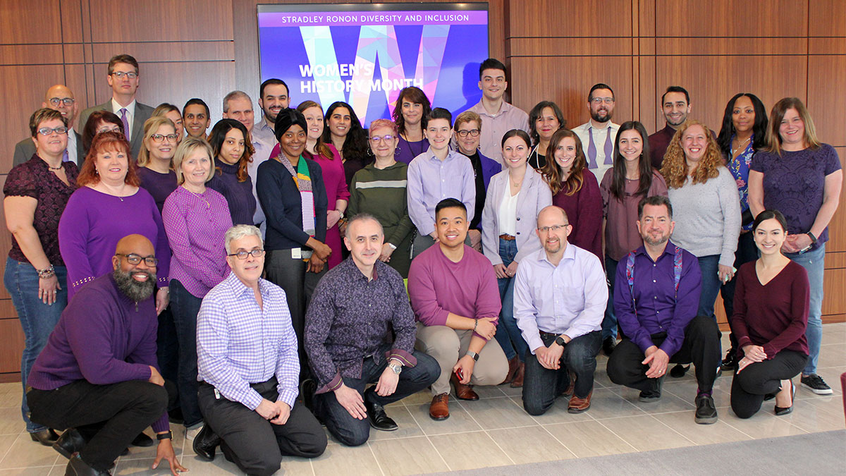 StradleyRonon's tweet photo. This Sunday is International Women’s Day, a global day to celebrate the social, economic, cultural and political achievements of women. Today, our Stradley offices across the region celebrated early by wearing purple as a reminder of women's equality. #EachforEqual #IWD2020 https://t.co/80TSZQVna0
