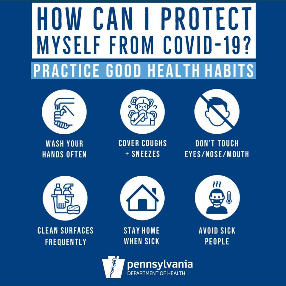 YCEAPA's tweet photo. What can you do to help protect yourself from COVID-19? Our friends at the @PAHealthDept have some tips! For up-to-date info: https://t.co/y5PqKchJiB
#PreparationNotPanic https://t.co/QRcilNtGMa