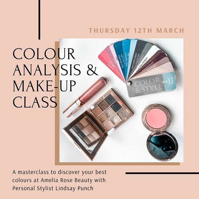 AmeliaRoseBBS's tweet photo. 🥂 Less than a week away!! We have our amazing colour analysis and make up class on Thursday the 12th of March with the talented @stylistmum 🥂

Come and learn which colour palette is for you  with personal stylist Lindsay Punch. Includes demonstration… https://t.co/tx8HGnMA5x https://t.co/24FQmn5vqx