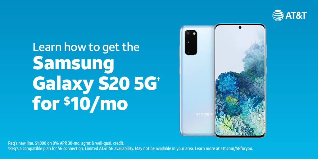 The revolutionary new Samsung Galaxy S20 5G is here! Visit your local AT&amp;T store to learn more. Visit go.att.com/e2s201 for more details. #ATTEmployee #OneFLA