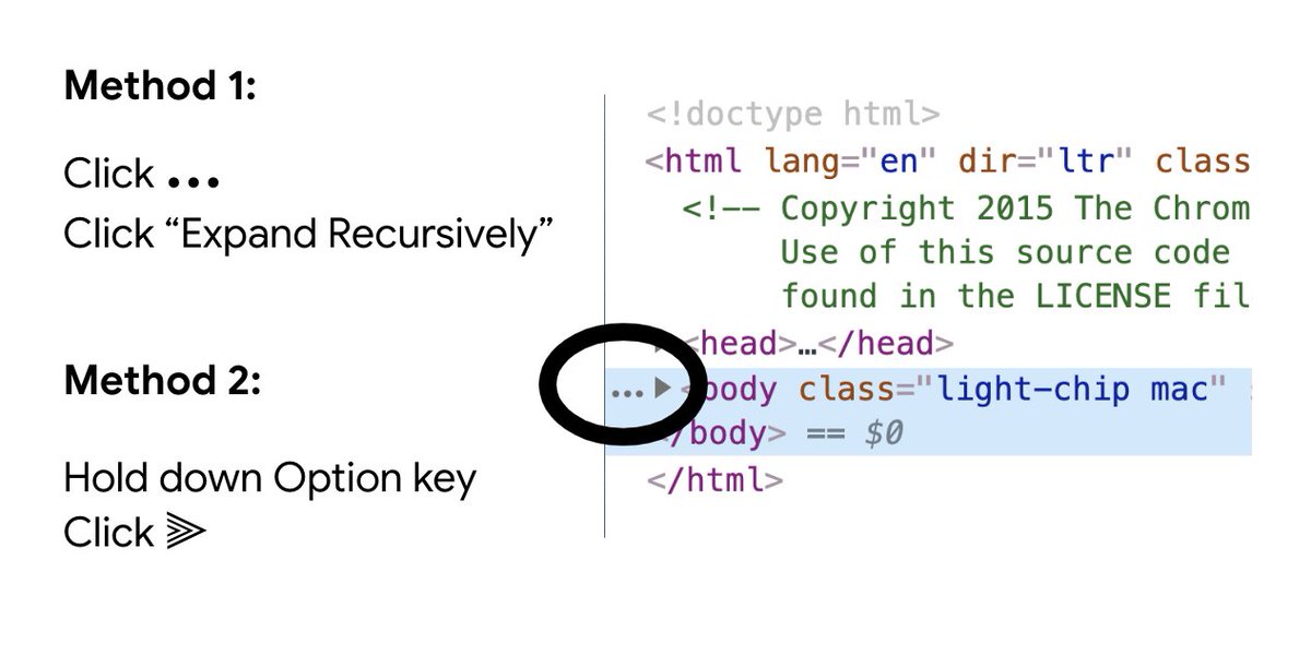 katiehempenius's tweet image. How to recursively expand the DOM tree in DevTools
(&amp;amp; save yourself some clicking)

Note: This may take a couple seconds on large pages.
