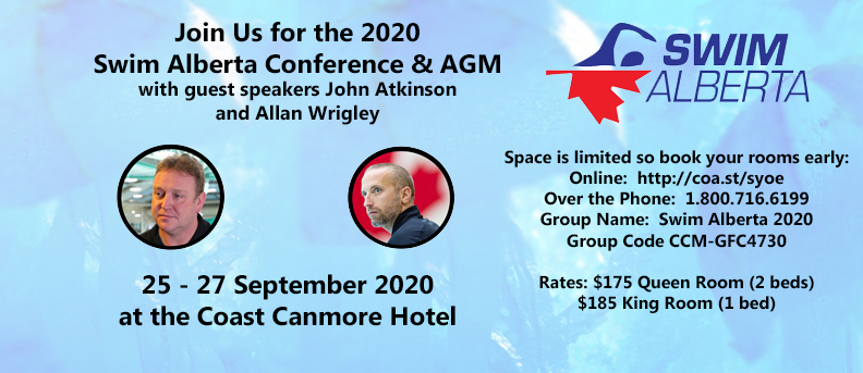 SwimAlberta's tweet photo. The 2020 Swim Alberta Conference is coming back to Canmore September 25-27th!
For more information click here: https://t.co/RFD5rYxwSG
#swimAB2020 #whywedowhatwedo #buildingchampions #tools4success #swimming #swimAB https://t.co/jg0yvs9fAp