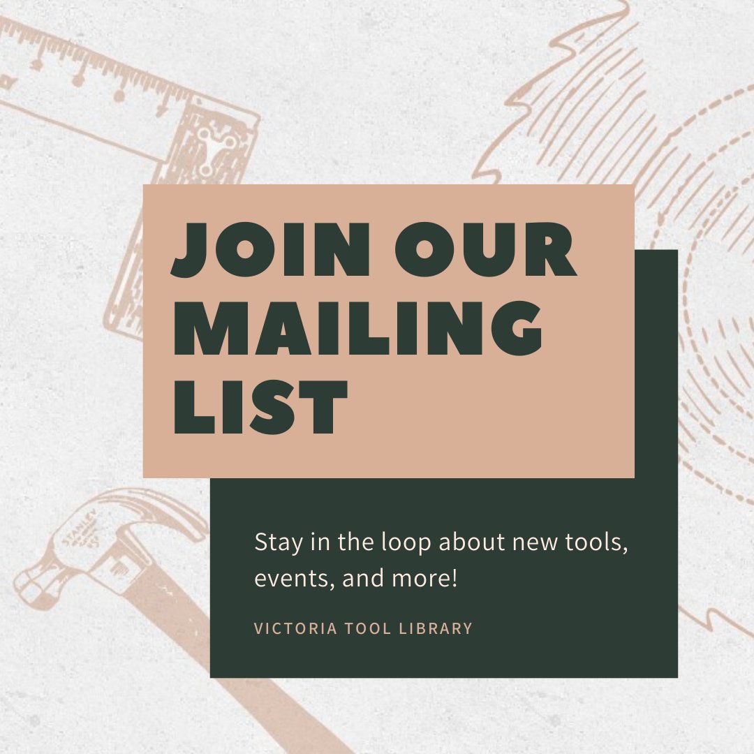 VicToolLibrary's tweet image. Did you know we have a newsletter? Subscribe to find out what&apos;s new with the tool library ➡️ mailchi.mp/54af23d1f79a/e…