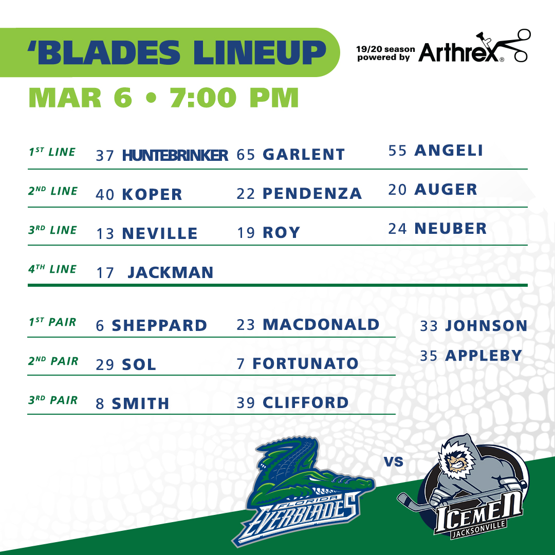 FL_Everblades's tweet photo. Here are the lines for tonights game against the Icemen!
#GoBlades | #FLAvsJAX https://t.co/0AFvkP2qJF